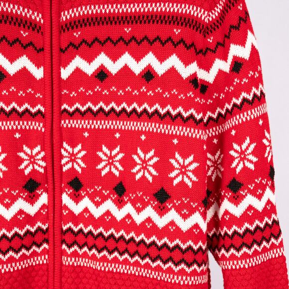 Women's Red Fair Isle Cardigan Sweater SZ XL Winter Holiday Snowflake Christmas - Picture 5 of 8